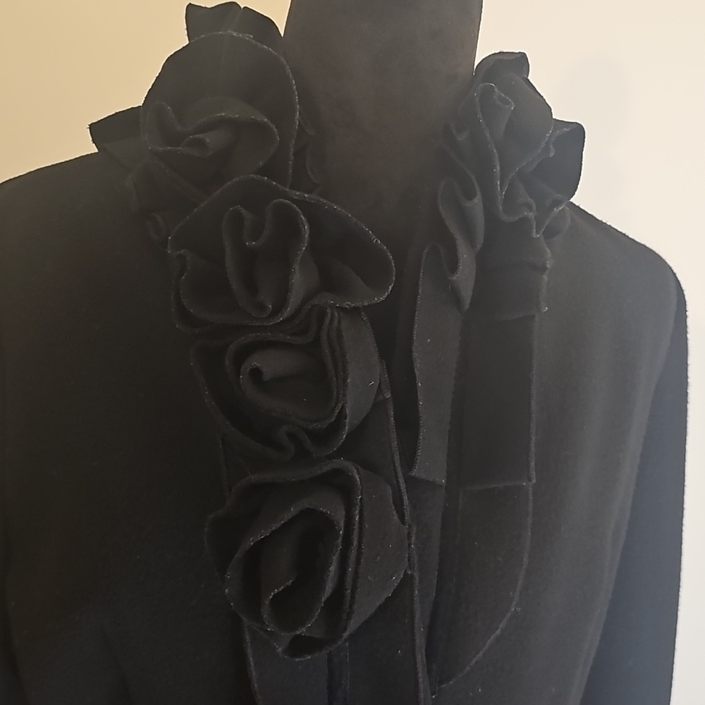 Elle Black Pea Coat with Rose Detail Size S - Picture 2 of 12